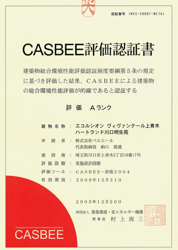CASBEE評価認定書